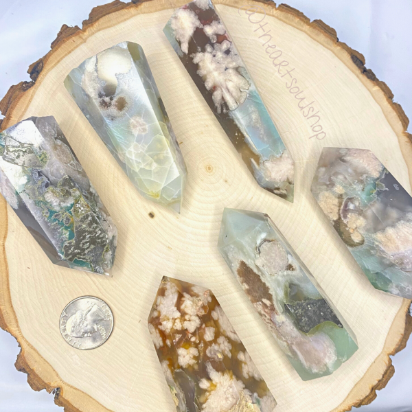 Flower Agate Natural Tower Crystal Point | Cherry Blossom Agate | Colorful Pink Blue Green Orange | Display Pretty Crystal | Love Peace Harmony | Wedding Crystal 