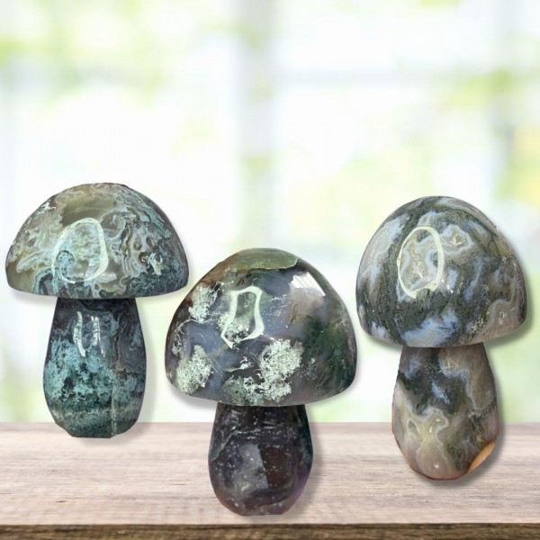 Moss Agate Mushroom Carving | Veiny Top Quality | ...