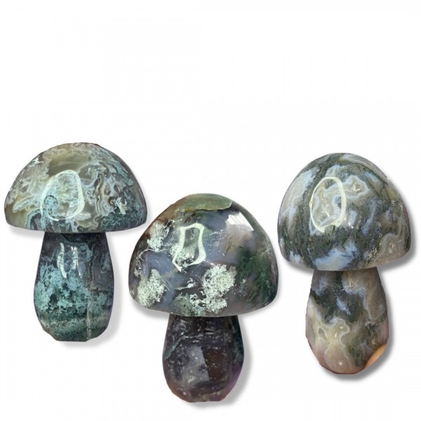 Moss Agate Mushroom Carving | Veiny Top Quality | Natural Crystal Healing 